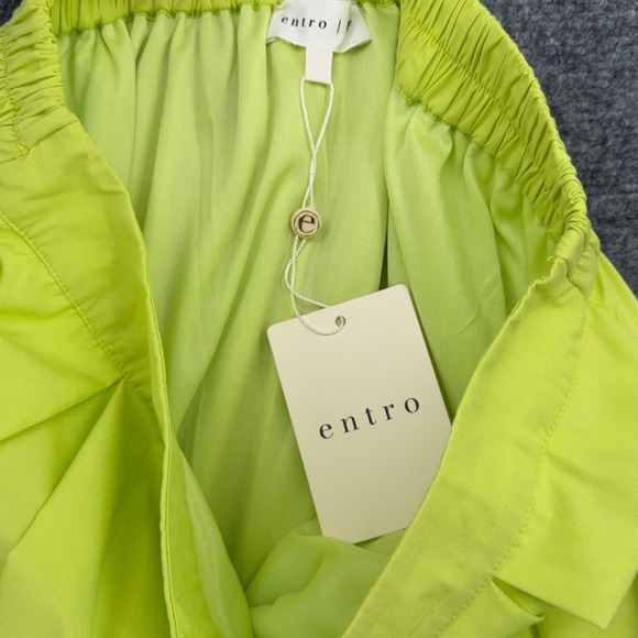 Entro Lime Green Scalloped Hem Midi Skirt Neon Pleated Elastic Back S27035 Large - Picture 6 of 8